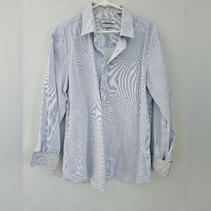 Nick Graham Mens Modern Button Down Shirt. Light Blue and Black 17-17.5 36-37 XL